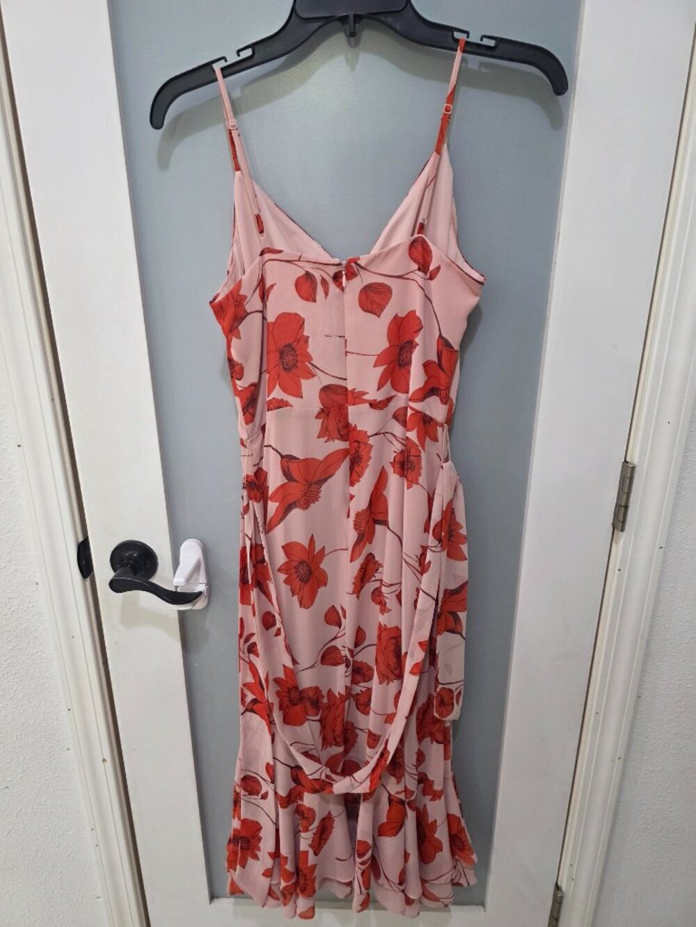 Eliza J Pink Floral Faux Wrap Midi Dress Size 6 Adjustable Straps Double Lined - Picture 10 of 10
